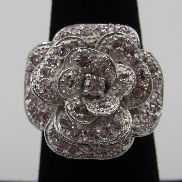 Jewelry - Vintage Size 6.25 Sterling Pink CZ Floral Ring